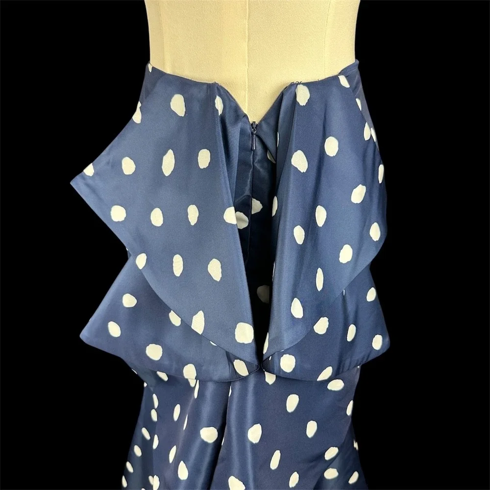 Sherri Hill Navy White Polka Dot Mermaid Skirt Ruffle‎ Bustle Back Maxi Size 0